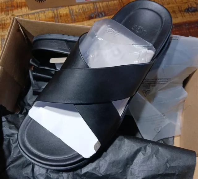 Mens UGG Wainscott Slide Sandals - Black Leather Sz 9.0 New In Box W  Documents