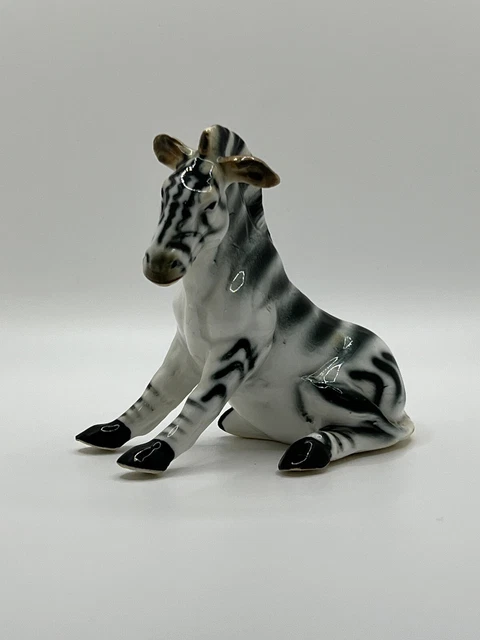 Vintage Zebra Sitting Bone China Figurine 3.5” Tall EUC