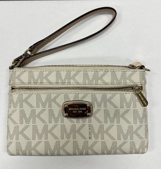 Michael Kors 35F1GJSW3B Jet Set Signature MK Large Wristlet Purse Vanilla