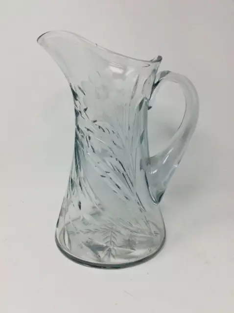 Vintage EAPG Pressed Glass Etched Pitcher Crystal Wedding Floral