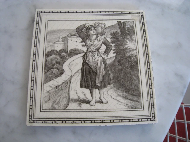 Antique Minton's Decorative Porcelain Tile - Woman Amphora