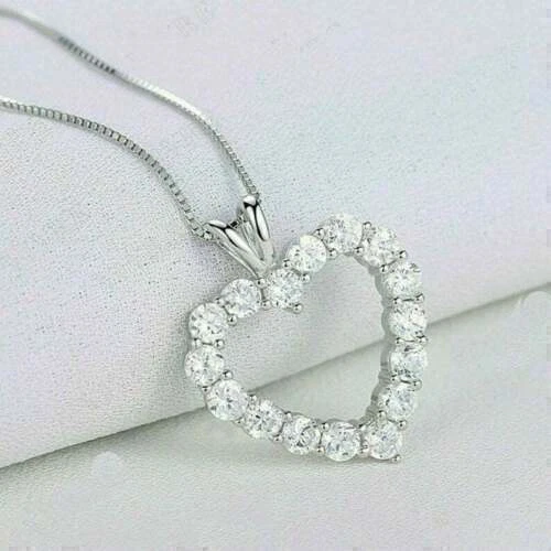 2 Ct Round Cut Moissanite Heart Shape Women's Gift Pendant 14k White Gold Plated