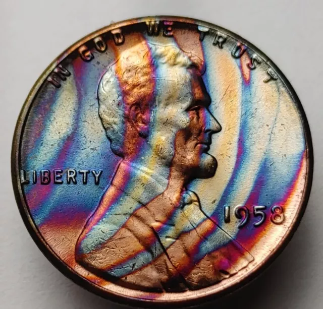 1958 wheat penny monster toned us coin unc bu Lincoln wheat cent #168