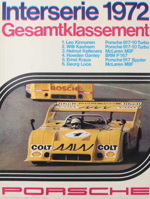 Original Vintage Porsche Voiture Course Affiche 1972 Interserie Gesamtklassement
