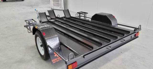 MOTOR BIKE 7x5 TRAILER WITH 3 WIDE CHANNELS, LOADING RAMP & NEW TYRES