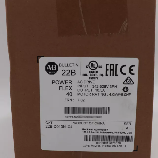 22B-D010N104 Allen Bradley SER A Powerflex 40 AC Drive 5HP SEALED