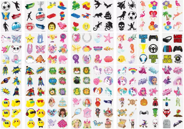 12 Kids Temporary Tattoos Birthday Party Fillers Boys Girls Loot Bag Filler Toys