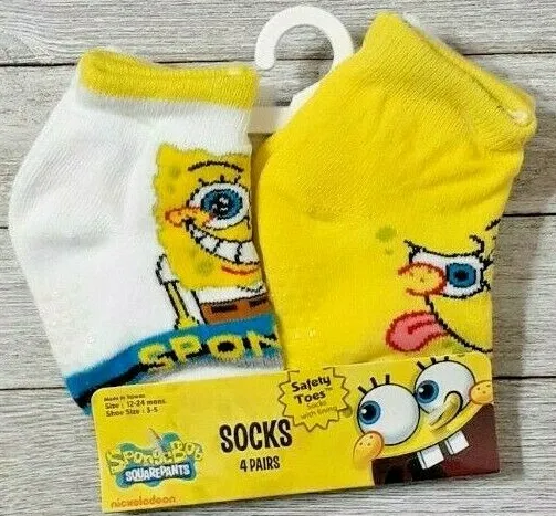 Spongebob Squarepants boy's safety toe socks 4 pair 12-24 months