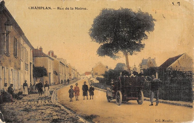 CPA 91 CHAMPLAN / RUE DE LA MAIRIE / cpa toilée / automobile