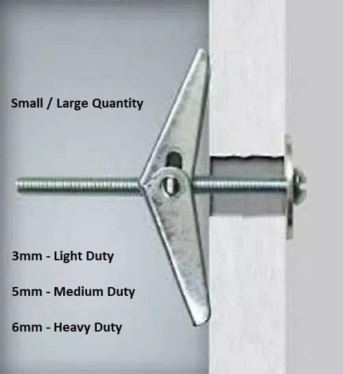 Hollow Wall Spring Toggle Fixings Plasterboard Stud Cavity Anchors Choose Size