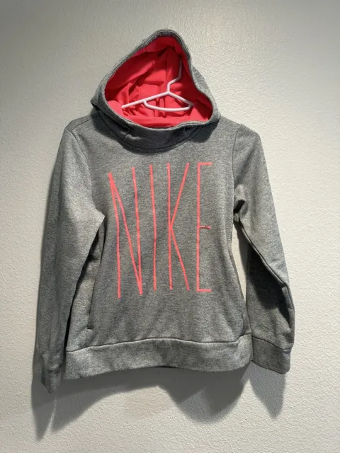 Nike Gray Hoodie Youth Girls Size Medium Hot Pink Nike Letters.