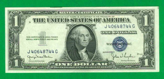 $1 1935-D 1 J/G Block Blue Seal Silver Certificate Cu. Narrow