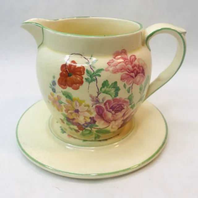 Antique Royal Winton Grimwades England Floral Chintz Painted Creamer Saucer Dish