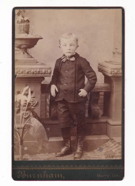 antique cabinet card / Young Boy/ child / by Burnham Studio / Barry, Illinois
