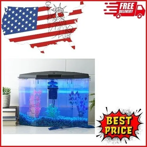 6.5-Gallon Semi-Hex Aquarium Kit Plastic with 7 Colors LED Lighting and Power Fi