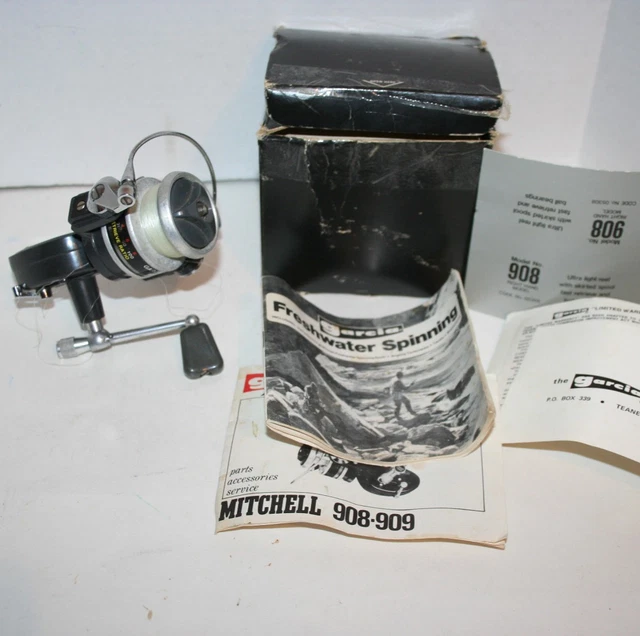 Moulinet De Pêche Vintage Mitchell 908 – Roulement à Billes, Couleur Noire