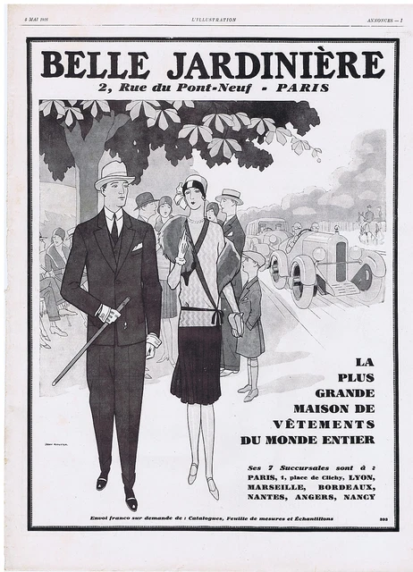 PUBLICITE ADVERTISING 044 1928 BELLE JARDINIERE plus grande maison de vêtements