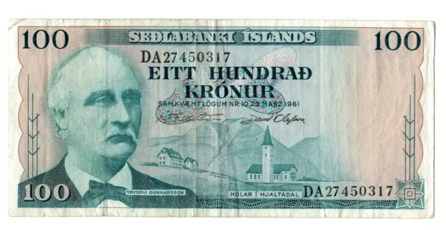 ICELAND 100 KRONUR Banknote 1961