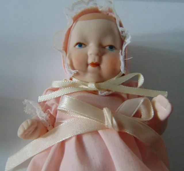 Vintage 6" Bisque Porcelain Baby Doll Ornament With Box EX Taiwan