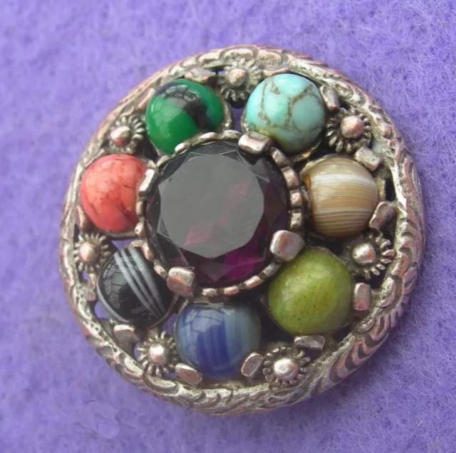 vtg Scottish Miracle Celtic BROCHE ou PENDENTIF pierres dures + cabochon strass