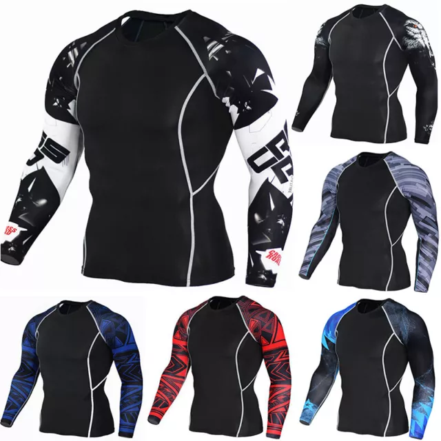 Mens Long Sleeve Workout Shirts Quick Dry Rash Guard Gym Sports Athletic Tee Top