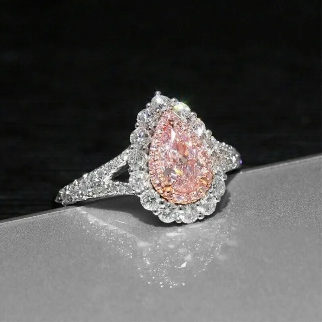 2.92 Ct Pear Cut Lab-Created Pink Sapphire 14k White Gold Plated Engagement Ring