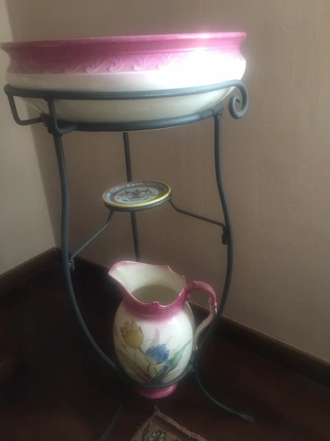 Lavabo Antico In Ferro Con Ceramica Tedesca - "Franz Ant Mehlem Bonn