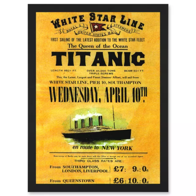 Travel Doomed Ocean Liner Titanic Queen White Star UK A4 Framed Wall Art Print