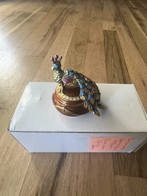Bejeweled Peacock Trinket Box Nobility Vhtf Great Condition