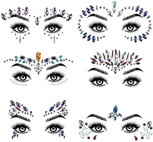 URAQT 6 Ensembles de Gemmes de visage Tatouage Temporaire Tatouage de Bijoux ...