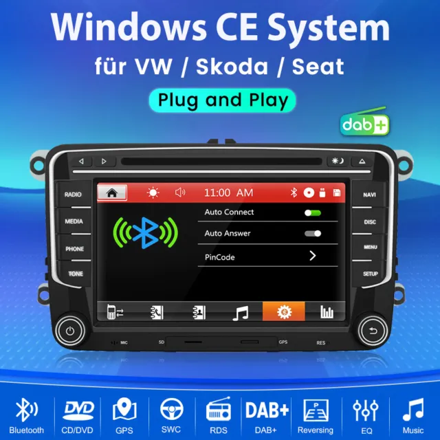 Autoradio stéréo Navi GPS Pour Skoda Seat Passat Golf 5 Jetta BT RDS SWC DAB+DVD 2