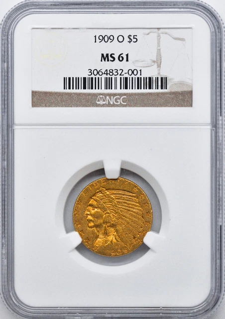 1909-O Indian Head $5 Ngc Ms 61