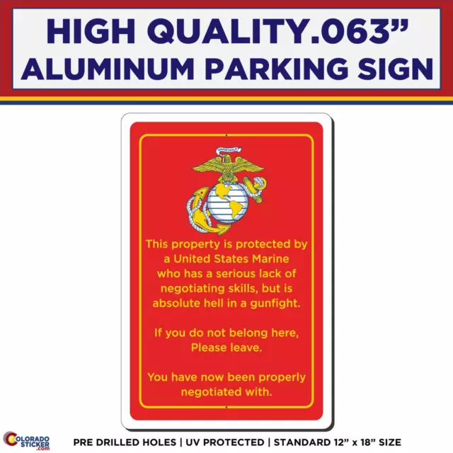 Protected By United States Marine Aluminum Parking Sign