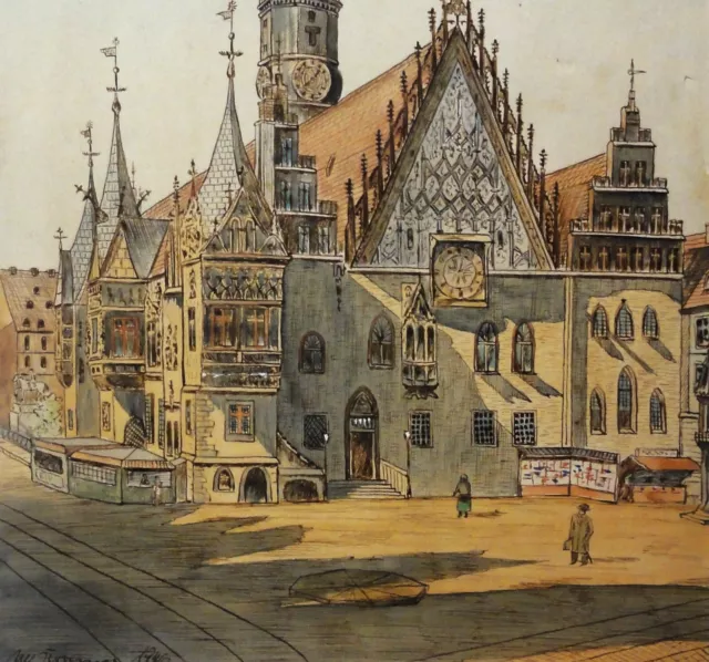 Ulf Runnger-(?) XX. schickes Aquarell 1946: DAS RATHAUS VON BRESLAU (Wrocław)