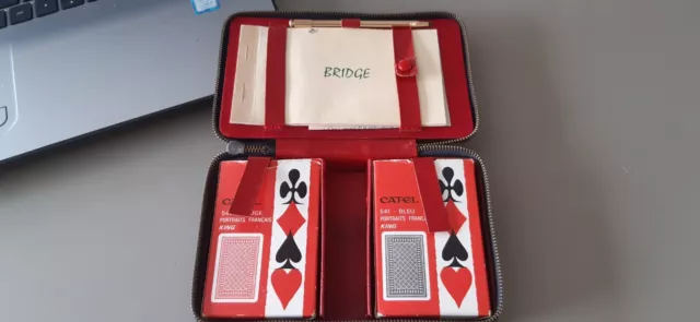 Jeu de bridge ancien boîte cuir noir