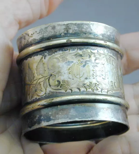 Victorian Silver Plate Napkin Ring CLARK Ornately Engraved