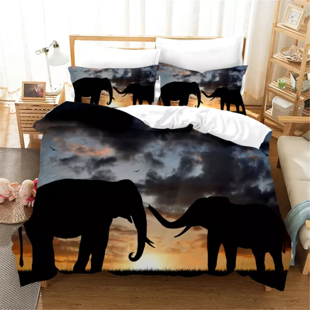 3D Elephant Animals Bedding Quilt Duvet Doona Cover Set Single Double Queen King