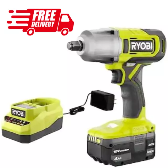 RYOBI PCL265K1 ONE+ 18V 1/2" Cordless Impact Wrench Kit Lithium Battery Charger