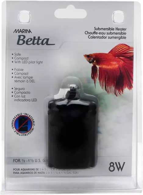 Marina Betta Fish Submersible Heater for Tank Aquarium, Compact, Black