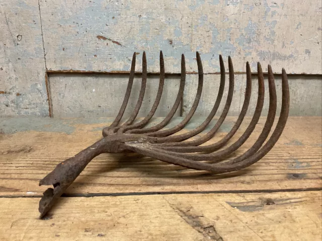 Antique Hand Forged Quahog Clam Rake Eagle Claw Wrought Iron Primitive Decor (B)