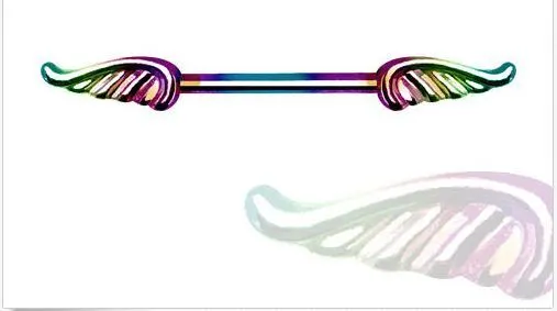 1 PAIR 14g  5/8" SURGICAL STEEL RAINBOW PVD PLATED FEATHER WINGS NIPPLE BARS