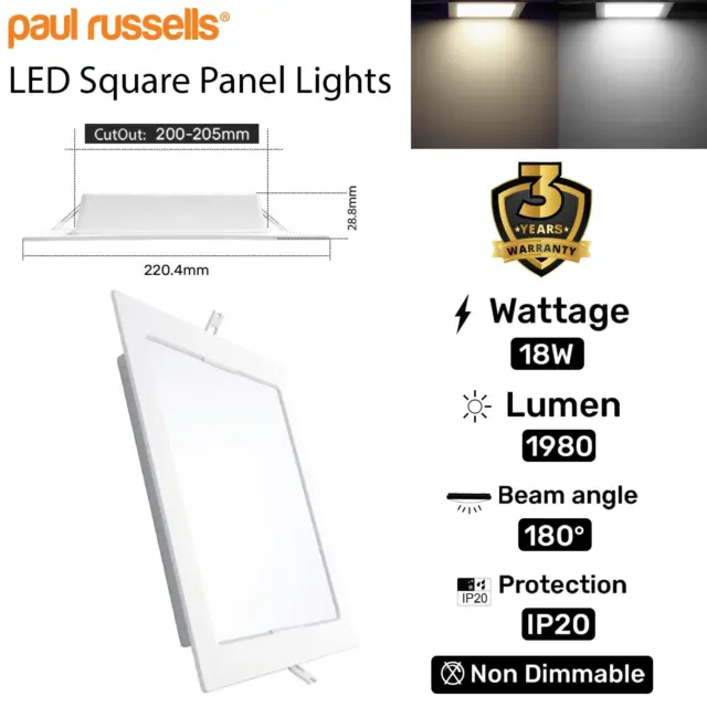 LED Recessed Ceiling Flat Panel Square Down Light Ultra Slim Bathroom Light 18W