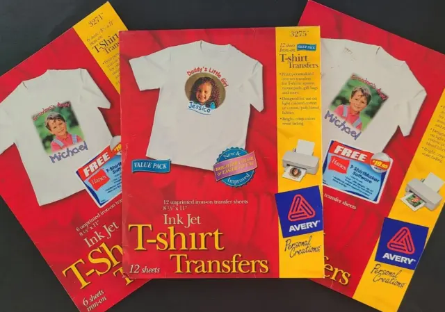 24 Sheets Avery Iron-On Ink Jet T-Shirt Transfer Paper W/Software Light Fabrics
