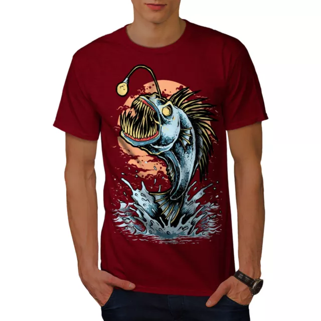 Wellcoda Angler Fish Attack Mens T-shirt, Jump Jaw Graphic Design Printed Tee