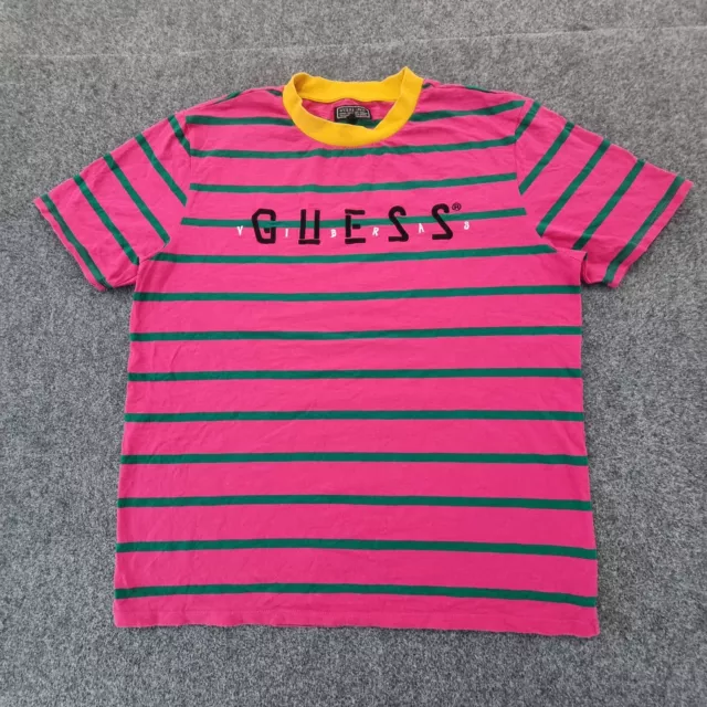 Guess Shirt Mens LARGE pink short sleeve striped Casual J BALVIN T Shirt Size L