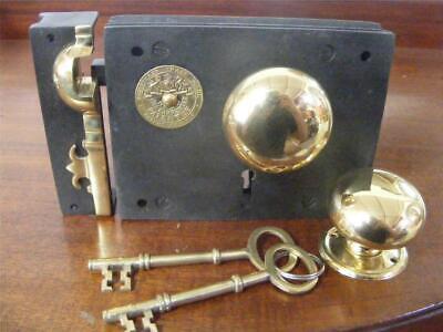 large 7" carpenter right hand rim lock,2 keys,& 54 mm brass knobs 2006 + 1024