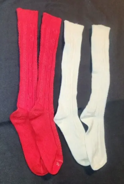 2 Pair VTG 80's Girl Socks Red White Knee High Textured Size 2 3 youth