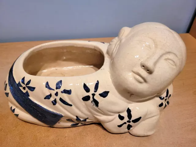 Unusual Vintage Hong Kong Chinese Sleeping Girl Pottery Planter #5307.