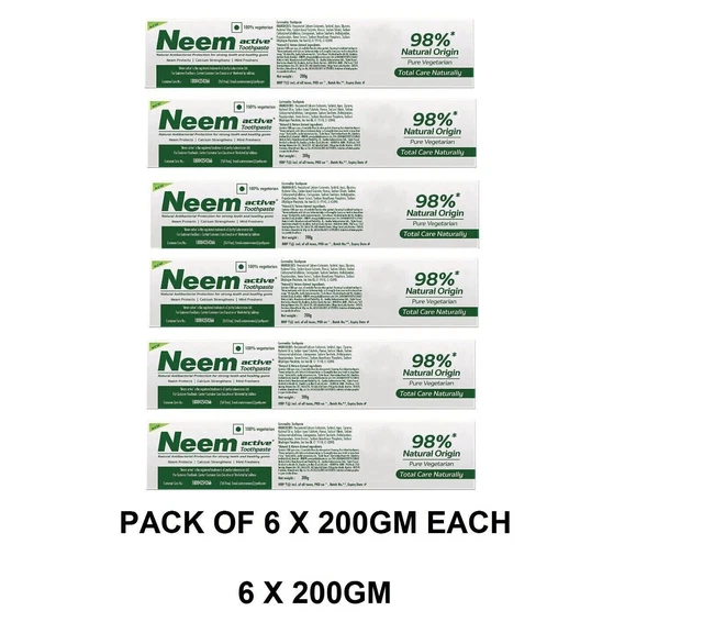 (Pack of 6) Neem Active 98%Natural Origin Total Care Toothpaste 200gm Each