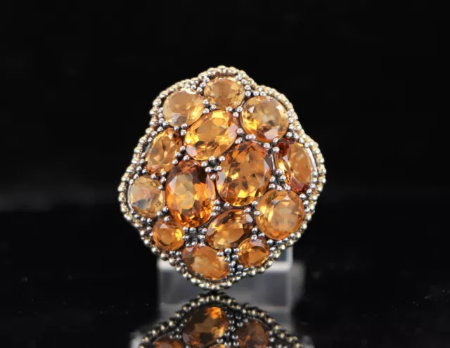 $1,850 Lagos Silver 18k Yellow Gold Citrine Beaded Cocktail Flower Ring Band 5.5